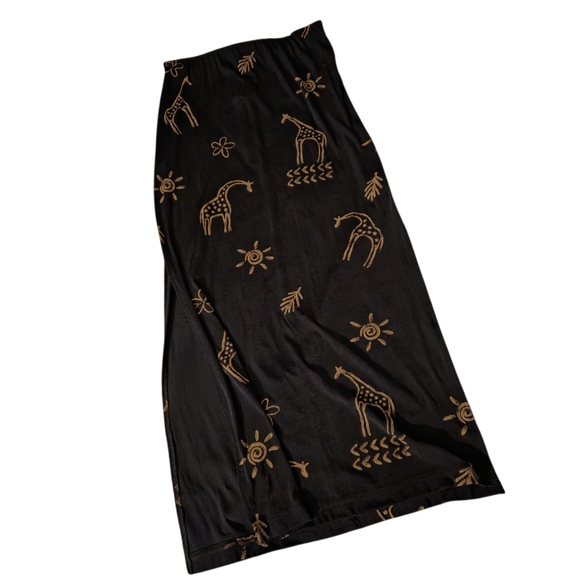 Y2k Black Maxi Giraffe Print Skirt - Picture 1 of 2
